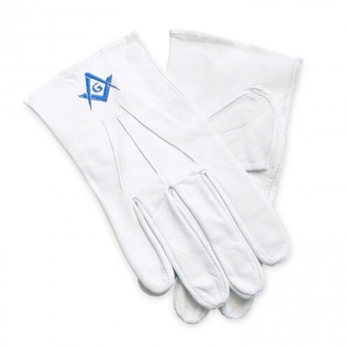 White 100/% Soft Leather Masonic Gloves with Sq /& Compass G