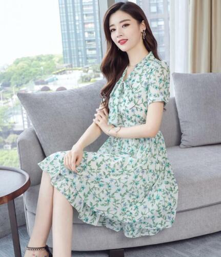 New Women  Summer Korean Slim Floral Chiffon Dress Vogue Sweet  A-line Skirt 
