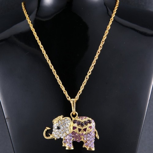 Fashion Crystal Rhinestone Animal Elephant Long Chain Pendant Necklace Jewelry