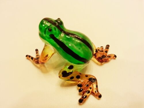 ฺHand Blown Glass Green Frog Figurine Art Animal  Mini Collect Home Decor Gift