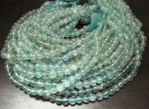 Natural Aquamarine Round Plain Smooth Beads Size 6-7mm  Strand 14 inches long. 