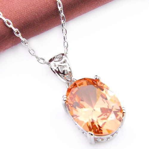 Bright Jewelry Oval Natural Champange Topaz Silver Necklace Pendant With Chain