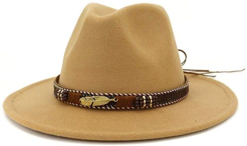 New Men Women Ethnic Felt Fedora Hat Wide Brim Panama Hats with Band 2021.