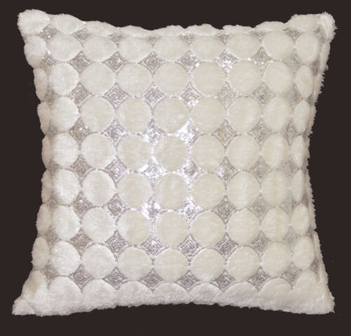 ms06a Cream Ivory Shimmer Silver Sequin Diamond Checked Decorative Cushion Cover