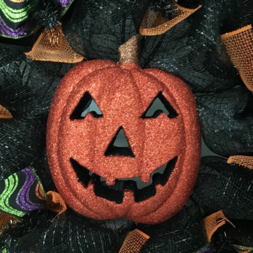 Premium Jack O/' Lantern Halloween Handmade Deco Mesh Wreath
