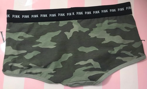 NWT VICTORIA/'S SECRET PINK GREEN CAMOUFLAGE CAMO LOGO WAISTBAND BOYSHORT PANTIES