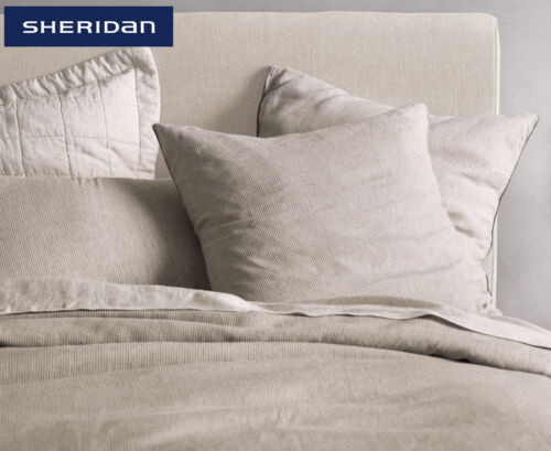 Sheridan Abbotson Stripe Reversible Belgian Linen Quilt Cover Flax 