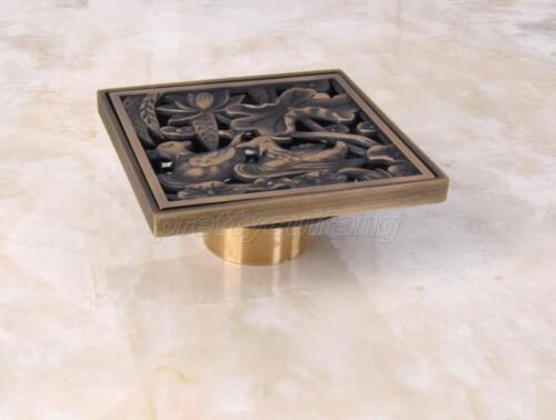 Antique Brass 4" Square Floor Drain Bathroom Shower Waste Water Drainer Phr036 