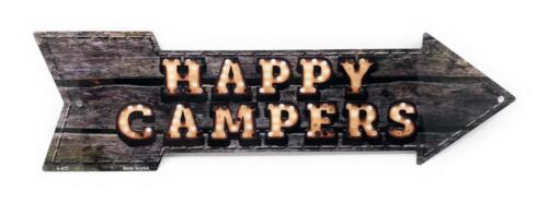 HAPPY CAMPERS Vintage Light Bulb /& Wood Look 17x5in ARROW Metal Sign Made in USA
