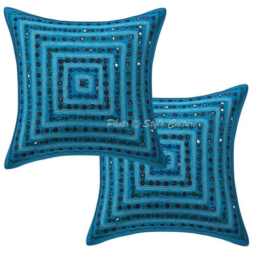 Indian Mirror Pillow Cushion Cover Embroidered Bohemian Sofa Pillow Case 2 Pcs 