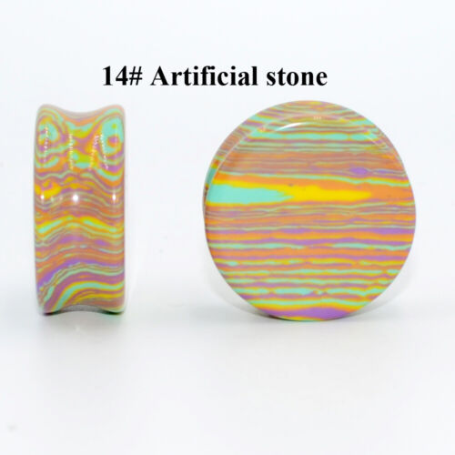 Double Flare Opal Stone Emthyst Ear Plugs Gauges Earrings Flesh Tunnel Expander