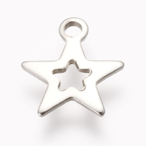 50pc Steel Colour 304 Stainless Steel Star Charms Findings Crafts DIY 11x9.5x1mm 