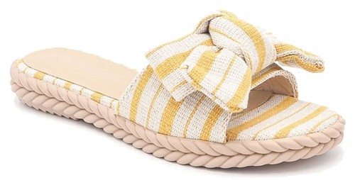 LADIES FLIP FLOP STRIPE KNOT BOW PEEPTOE SLIP ON BEACH MULE SLIPPER SANDALS 3-8