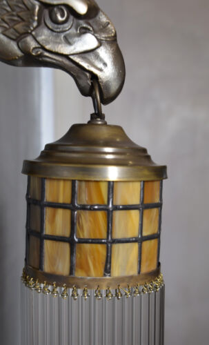 Messing Wandleuchte Antik Wandlampe Glasstäbe Art Deco Lampe Adler Gold Vintage
