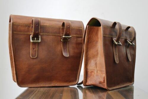 Motorcycle Saddlebags 2Side Pouch Brown Leather BagsPouch Panniers Saddle 2bags 