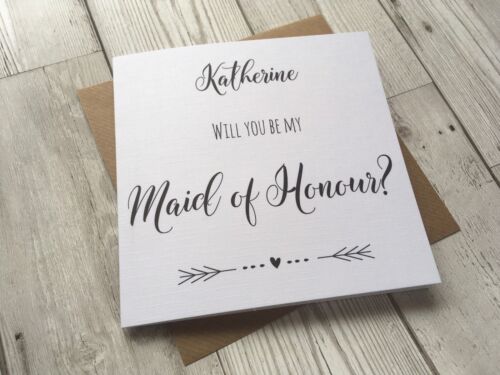 Beautiful Simple Personalised Will You Be My Maid Of Honour Wedding Card 