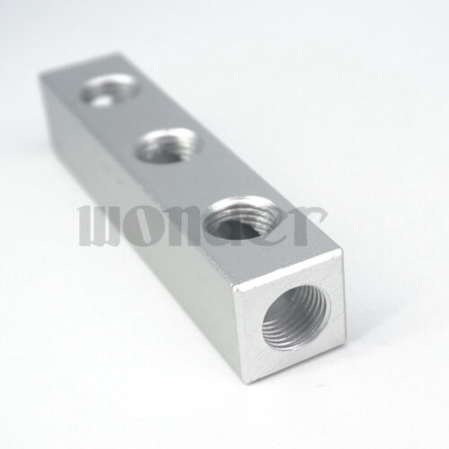 20x20mm 1/4 BSP Female 3 Way 6 Port Aluminum Fitting Manifold Block Splitter 