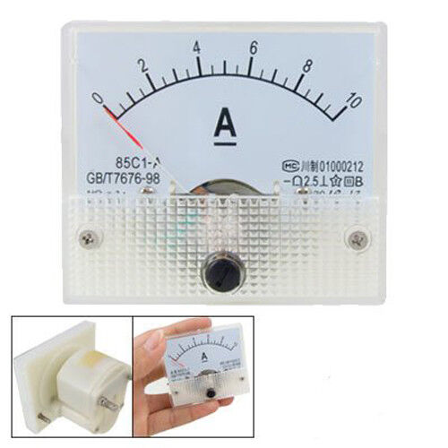 DC 10A GB//T7676-98 Analog Panel AMP Current Meter Ammeter Gauge 85C1 White 0-10A