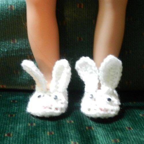 Doll slippers fit 18 inch dolls and many baby dolls crocheted Bunny Slippers