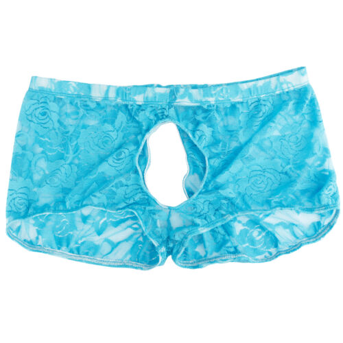 US /_Sissy Men Sheer Lace Boxer Shorts Open Front Back Underwear Lingerie Panties