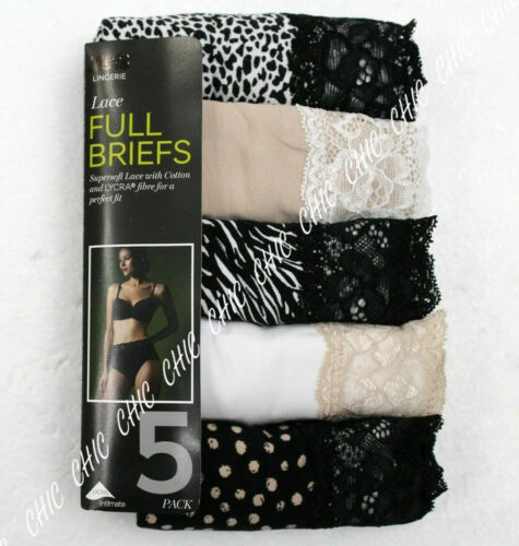 Ex M & S Ladies 5 Pack Cotton Lycra Full Briefs Underwear Briefs Size 6 to 20 