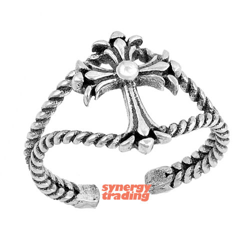 .925 Sterling Silver Classic Iron Cross Rope Design Adjustable Toe Ring NEW