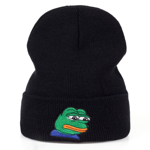Sad Frog Meme Hip Hop Embroidery Acrylic Beanies Cap Winter
