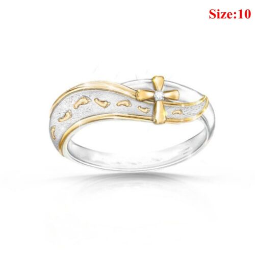 Gift Fashion Dual Color Jewelry  Cubic Zirconia Footprint Cross Ring Wedding