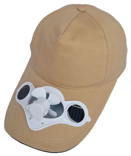 Solar Powered Fan Hat W./ Solar Panel on the Front Biege Color Baseball Cap 