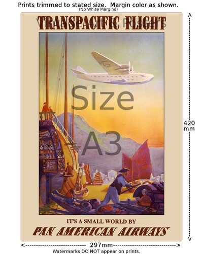 6 sizes, matte+glossy avail Pan Am Transpacific Flight Airline Travel Poster