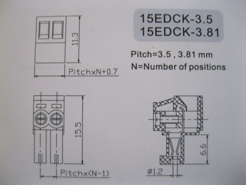 10 pc tono 3,81 mm Ángulo 6way/pin Screw Terminal Block Conector conectables de tipo 