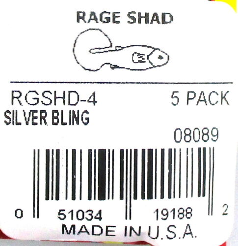 Strike King Rage Tail Rage Shad Silver Bling Color RGSHD-4 Brand New 5 Per Pack