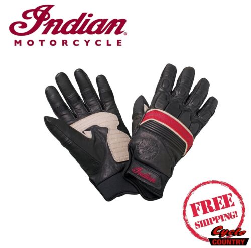 GENUINE INDIAN MOTORCYCLE MEN&#039;S RETRO LEATHER GLOVES BLACK RED NEW SCOUT CHIEF