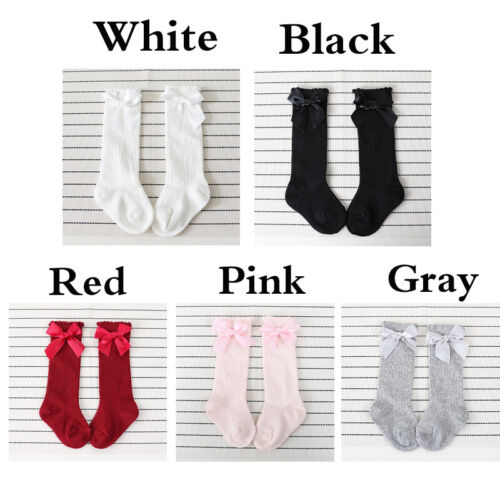 Kids Knee High Stocking Baby Bowknot Cotton Long Socks Striped Soft Lovely