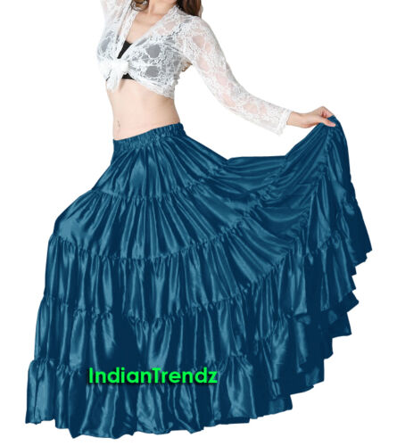 Satin 6 Yard 5 Tiered Gypsy Skirt Belly Dance Tribal Ruffle Jupe Flamenco Roken