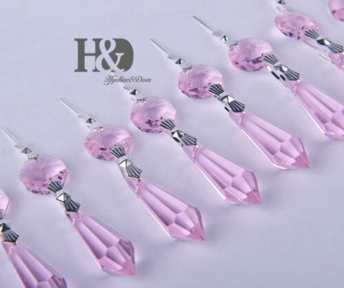 30 Pink Chandelier Glass Crystals Lamp Prisms Parts Hanging Drops Pendants 38mm