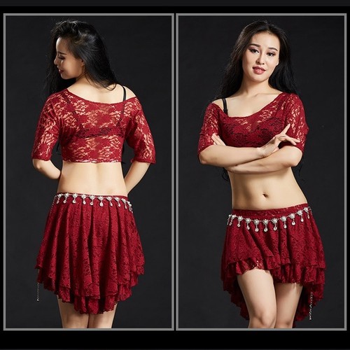 6 Colors 5046# Belly Dance Costume Lace Top and Skirt