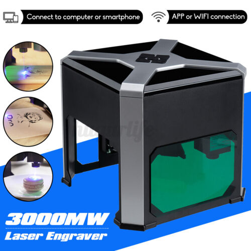3000MW 3D WIFI Laser Engraving Cutting Machine USB DIY Logo Mark Printer EU ! 