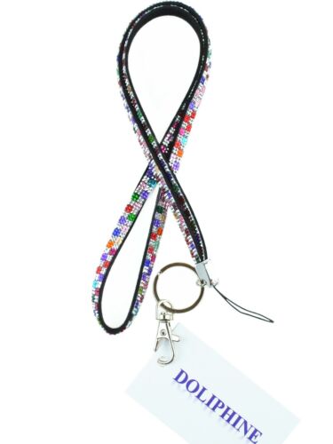 Handcrafted Rhinestone Bling Necklace Lanyard key chain Multi color 