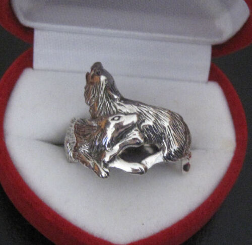 WOLF PAIR RING 2 WOLVES cleverly ENTWINED AS A RING .925 SILVER by Peter Stone