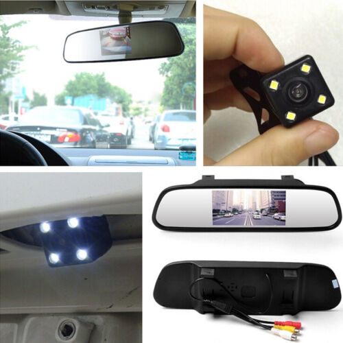 Car SUV Reverse 4LED Night Vision Camera 4.3"LCD Rearview Mirror Display Monitor 