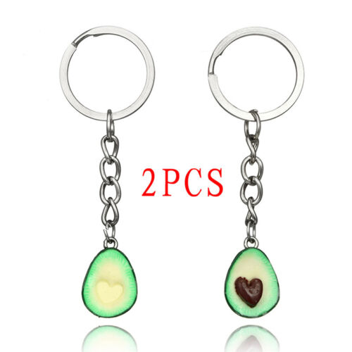 Polymer Clay Avocado Heart Pendant Keychain keyring Key Ring Chain Gif wS PR