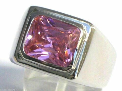 Details about   11X9 mm Solitaire October Rose Pink Solitaire Stone Men's Rhodium Ring Size 7 