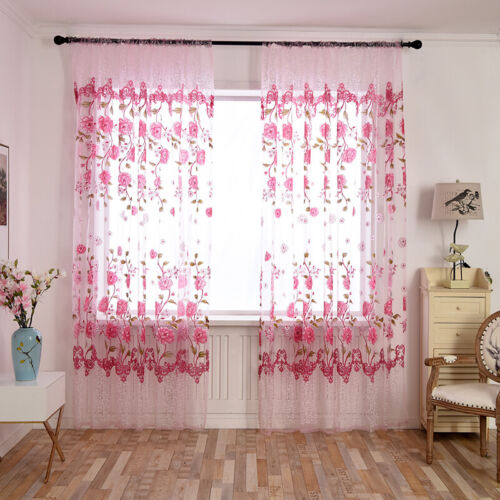 Mordern Door Window Curtain Floral Tulle Voile Drape Panel Sheer Scarf /Valances 