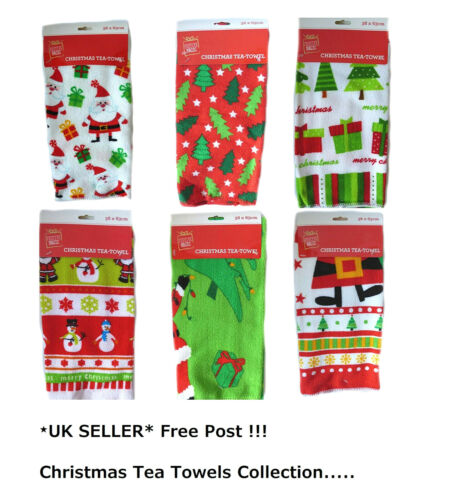 Christmas Tea Towels Home Kitchen Cloth Novelty Xmas Gift Snowman Santa New UK 