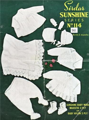 3ply 1950's BABY LAYETTE with SHAWL birth to 3 month COPY baby pattern 