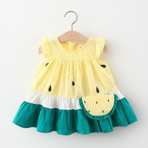 Toddler Baby Kids Girls Sleeveless Ruched Summer Princess Dresses With Bag Set