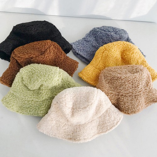Women Winter Fluffy Plush Bucket Hat Ladies Solid Warm Faux Fur Fisherman Cap