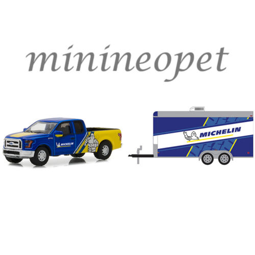 GREENLIGHT 32130 C 2016 FORD F-150 PICK UP /& TRAILER MICHELIN TIRES 1//64 BLUE