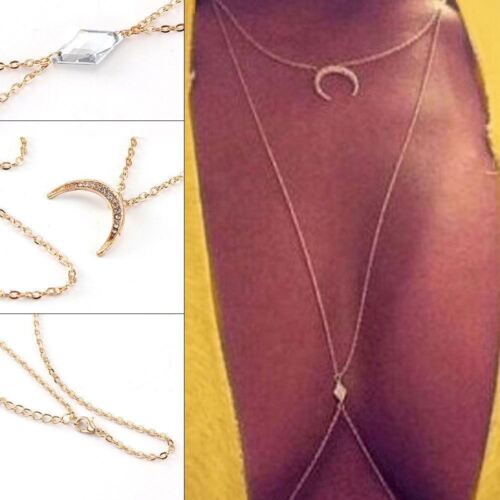 Moon Rhinestone Gold Body Belly Waist Chain Bikini Beach Bikini Slave Necklace 